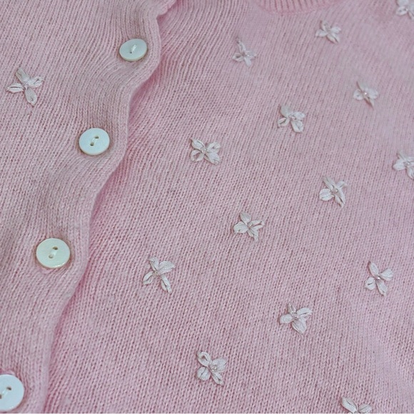 ABERCROMBIE Y2K Cotton Angora Rabbit Hair Silk Bows Beads Coquette Cardigan - Picture 12 of 12